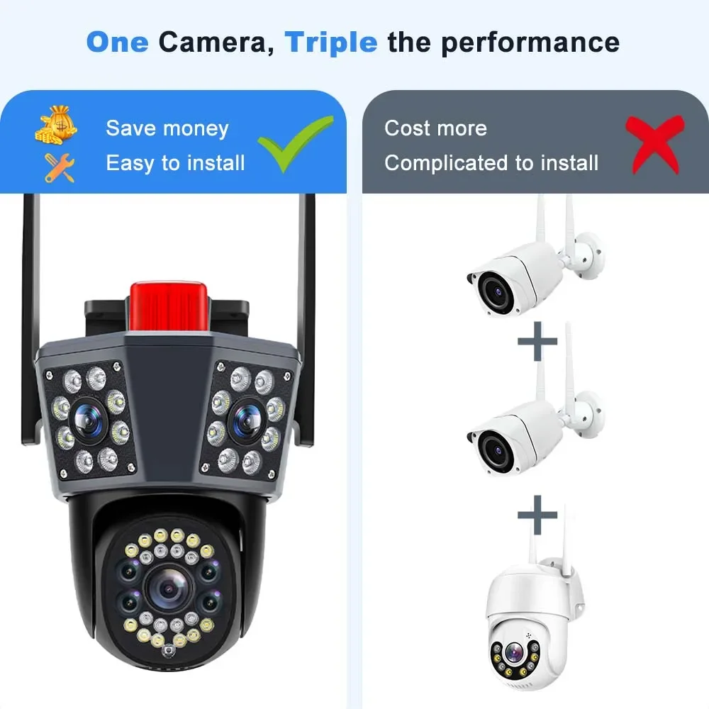 6K 12MP IP Camera Three Lens Outdoor PTZ WiFi Wireless Smart Home Security Protection Auto Tracking CCTV Video Surveillance