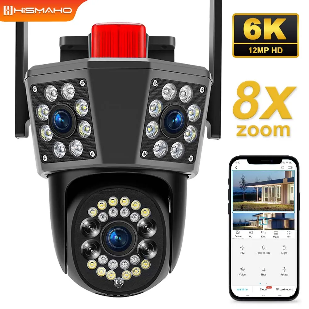 6K 12MP IP Camera Three Lens Outdoor PTZ WiFi Wireless Smart Home Security Protection Auto Tracking CCTV Video Surveillance 6K 12MP IP Camera Three Lens Outdoor PTZ WiFi Wireless Smart Home Security Protection Auto Tracking CCTV Video Surveillance