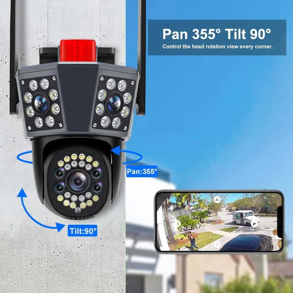 6K 12MP IP Camera Three Lens Outdoor PTZ WiFi Wireless Smart Home Security Protection Auto Tracking CCTV Video Surveillance