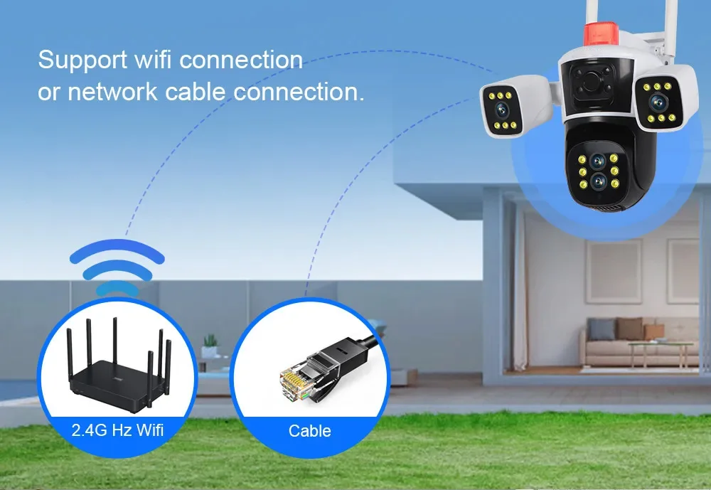 8K 16MP IP Camera WiFi Three Screens Outdoor PTZ Cameras Home Security Protection Auto Tracking CCTV Video Surveillance Cam