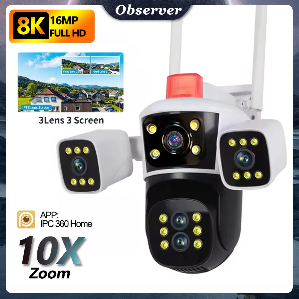 8K 16MP IP Camera WiFi Three Screens Outdoor PTZ Cameras Home Security Protection Auto Tracking CCTV Video Surveillance Cam 8K 16MP IP Camera WiFi Three Screens Outdoor PTZ Cameras Home Security Protection Auto Tracking CCTV Video Surveillance Cam