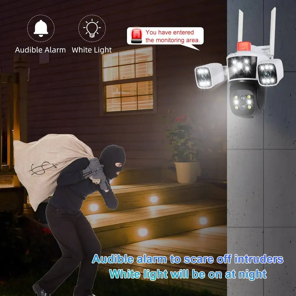 8K 16MP IP Camera WiFi Three Screens Outdoor PTZ Cameras Home Security Protection Auto Tracking CCTV Video Surveillance Cam