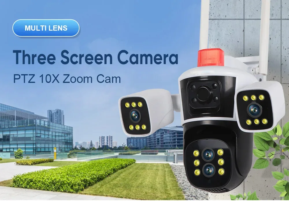 8K 16MP IP Camera WiFi Three Screens Outdoor PTZ Cameras Home Security Protection Auto Tracking CCTV Video Surveillance Cam