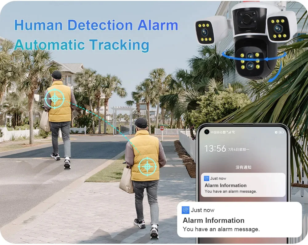 8K 16MP IP Camera WiFi Three Screens Outdoor PTZ Cameras Home Security Protection Auto Tracking CCTV Video Surveillance Cam