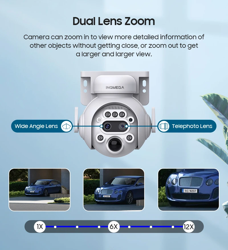 INQMEGA 3K 6MP 4G Camera with Solar Panel Security Camera 12X ZOOM Outdoor Surveillance PTZ Camera PIR Human Detection Video CAM