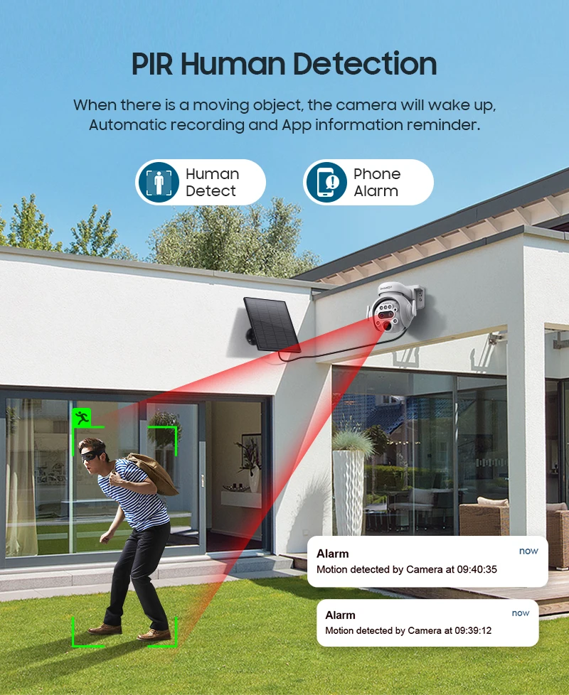INQMEGA 3K 6MP 4G Camera with Solar Panel Security Camera 12X ZOOM Outdoor Surveillance PTZ Camera PIR Human Detection Video CAM