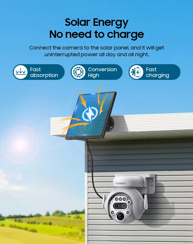 INQMEGA 3K 6MP 4G Camera with Solar Panel Security Camera 12X ZOOM Outdoor Surveillance PTZ Camera PIR Human Detection Video CAM