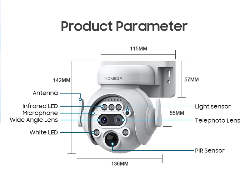 INQMEGA 3K 6MP 4G Camera with Solar Panel Security Camera 12X ZOOM Outdoor Surveillance PTZ Camera PIR Human Detection Video CAM