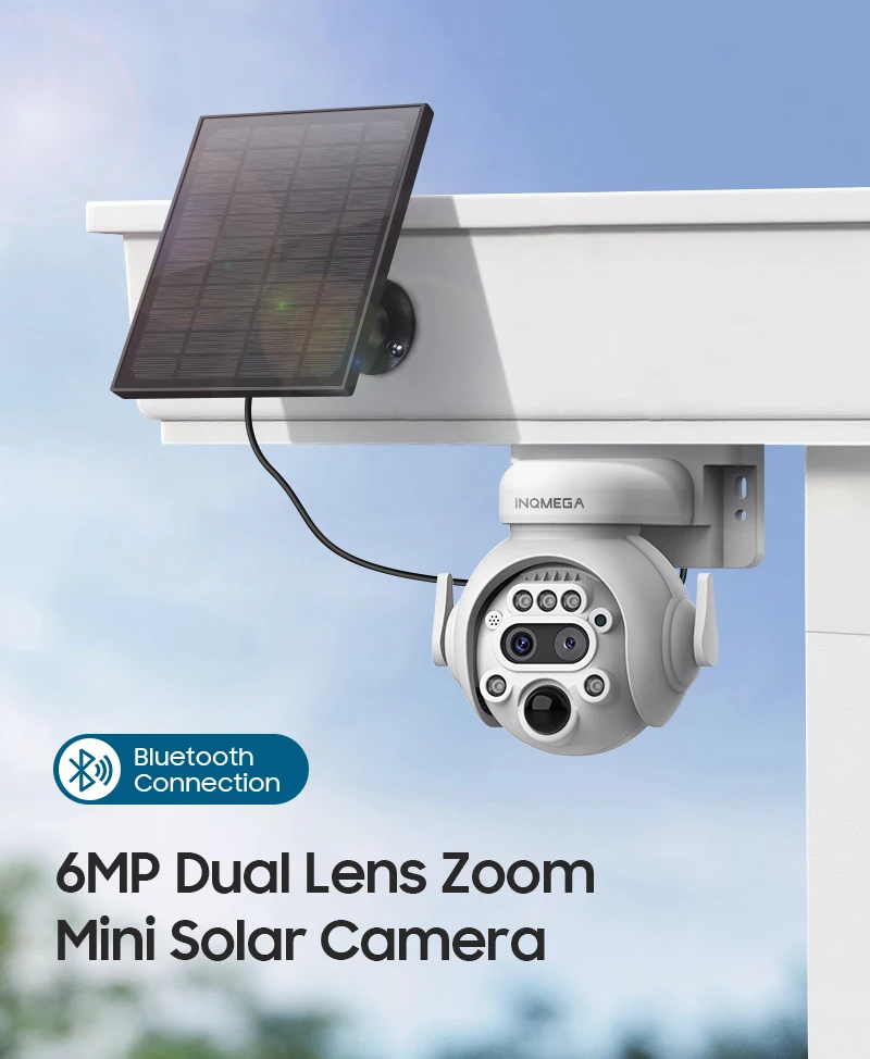 INQMEGA 3K 6MP 4G Camera with Solar Panel Security Camera 12X ZOOM Outdoor Surveillance PTZ Camera PIR Human Detection Video CAM