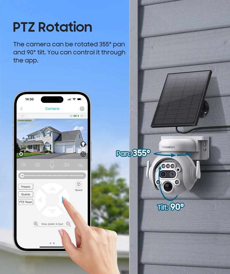 INQMEGA 3K 6MP 4G Camera with Solar Panel Security Camera 12X ZOOM Outdoor Surveillance PTZ Camera PIR Human Detection Video CAM