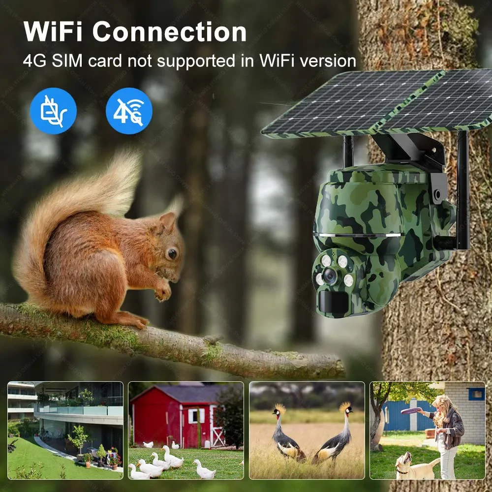 4G SIM IP Solar Camera 2K 4MP Outdoor Wireless WIFI Wildlife Camera PTZ Video Surveillance Security Protection CCTV Monitor
