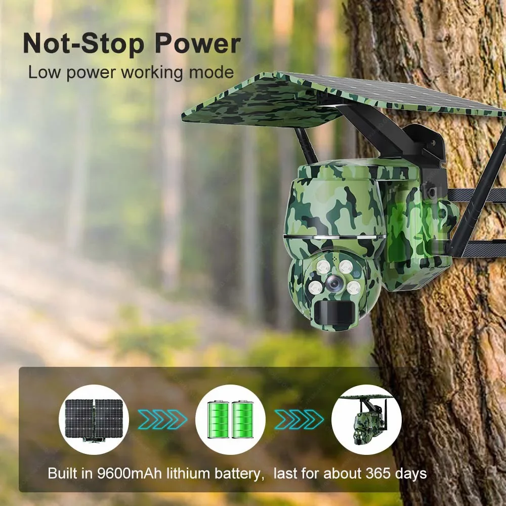 4G SIM IP Solar Camera 2K 4MP Outdoor Wireless WIFI Wildlife Camera PTZ Video Surveillance Security Protection CCTV Monitor