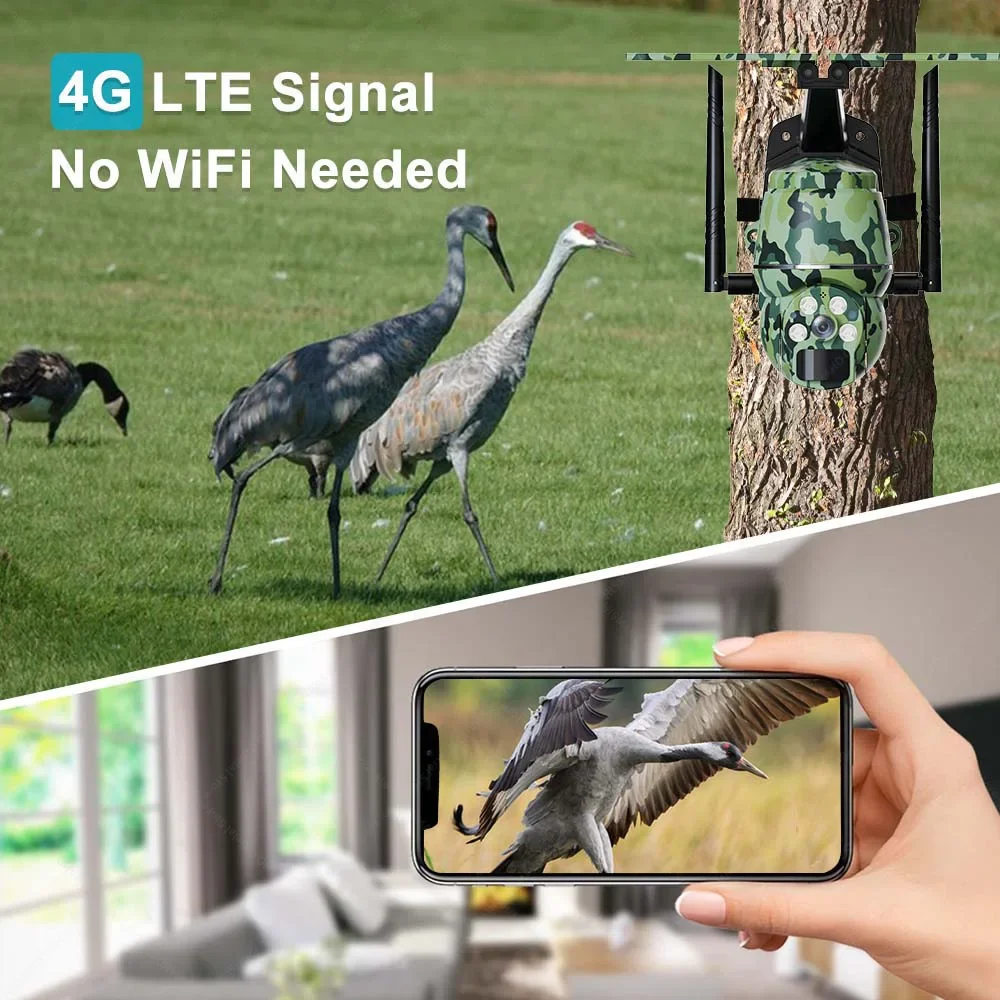 4G SIM IP Solar Camera 2K 4MP Outdoor Wireless WIFI Wildlife Camera PTZ Video Surveillance Security Protection CCTV Monitor