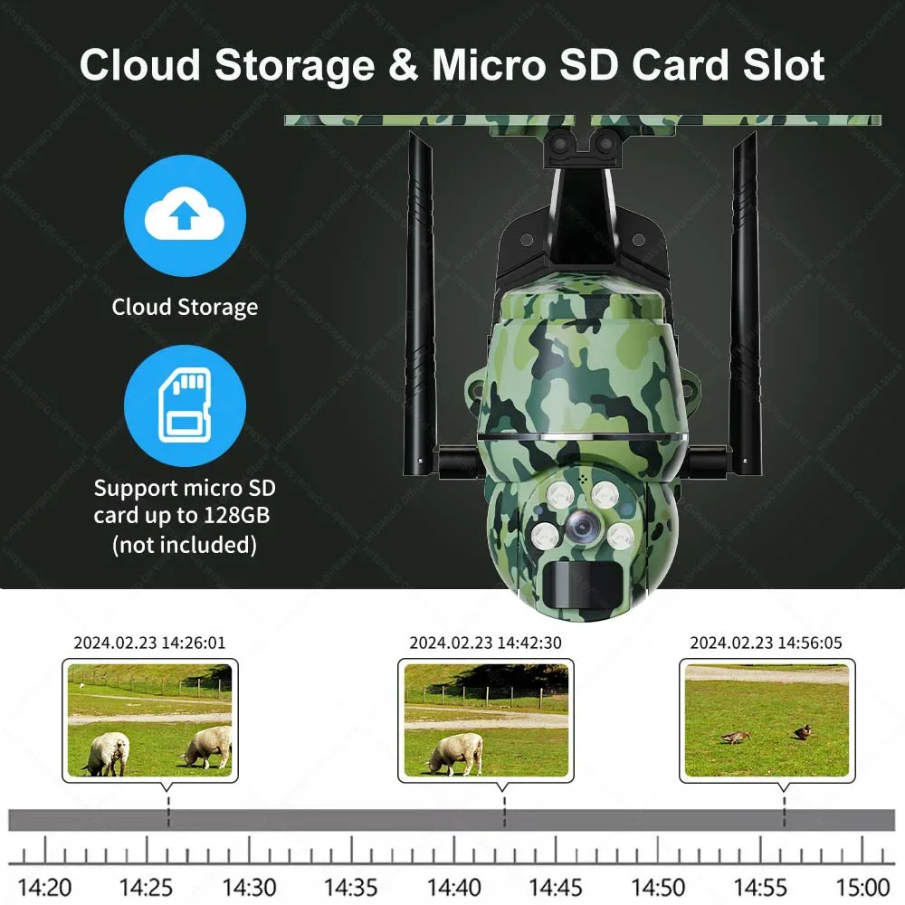 4G SIM IP Solar Camera 2K 4MP Outdoor Wireless WIFI Wildlife Camera PTZ Video Surveillance Security Protection CCTV Monitor