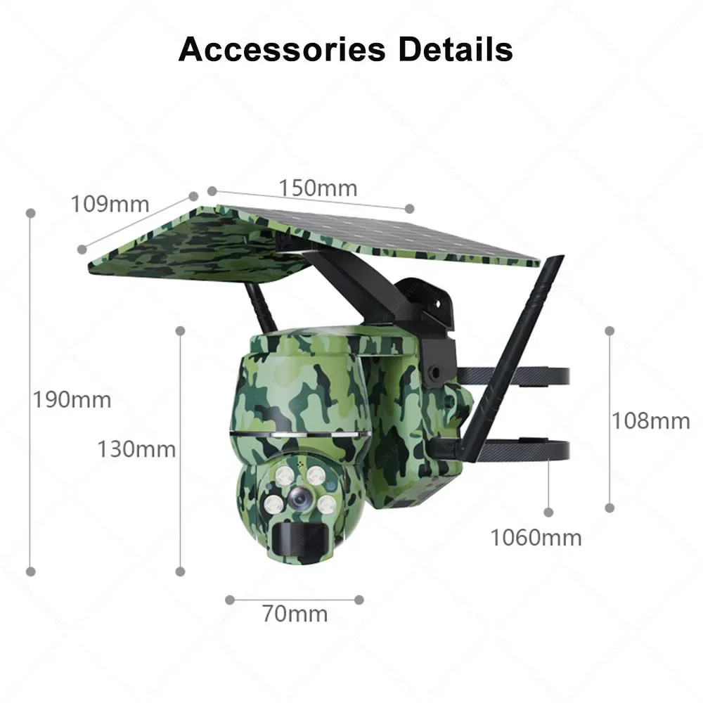 4G SIM IP Solar Camera 2K 4MP Outdoor Wireless WIFI Wildlife Camera PTZ Video Surveillance Security Protection CCTV Monitor