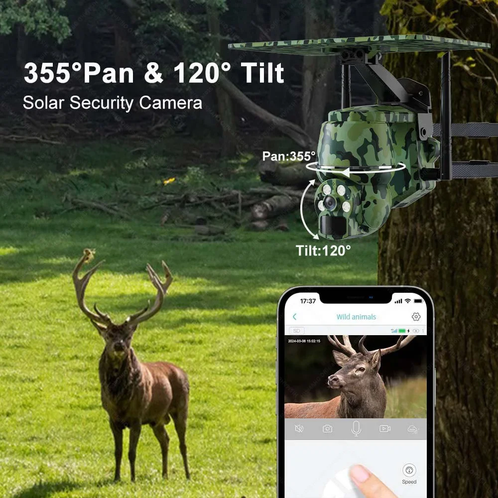 4G SIM IP Solar Camera 2K 4MP Outdoor Wireless WIFI Wildlife Camera PTZ Video Surveillance Security Protection CCTV Monitor
