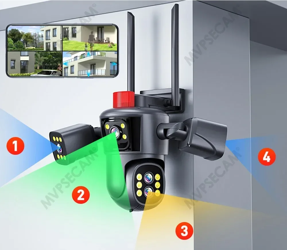 20MP Four screens 10X Zoom WiFi IP Camera 10K CCTV PTZ Cam Auto Tracking Video Outdoor Wifi Surveillance Cameras