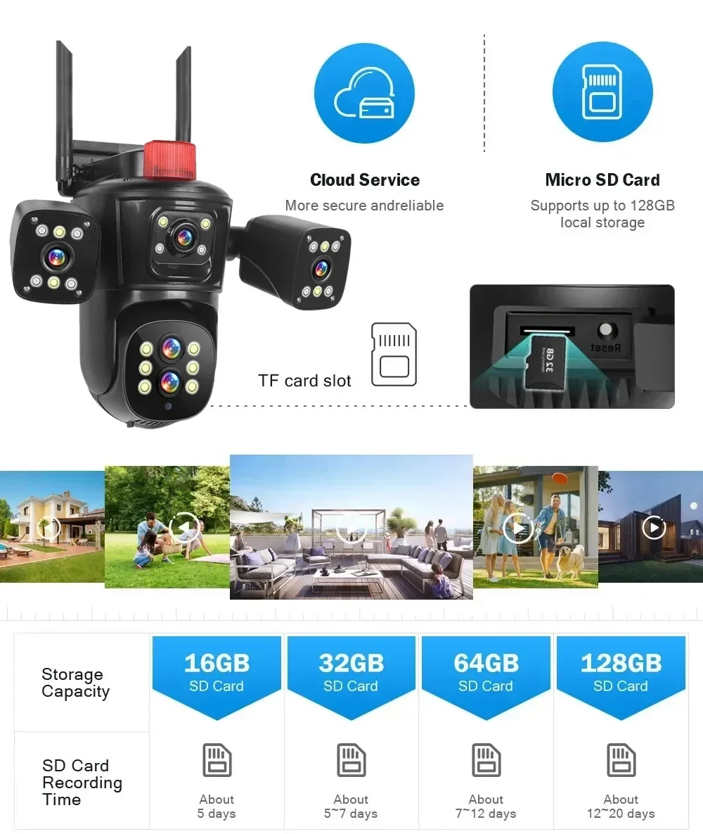 20MP Four screens 10X Zoom WiFi IP Camera 10K CCTV PTZ Cam Auto Tracking Video Outdoor Wifi Surveillance Cameras