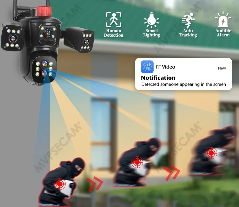 20MP Four screens 10X Zoom WiFi IP Camera 10K CCTV PTZ Cam Auto Tracking Video Outdoor Wifi Surveillance Cameras