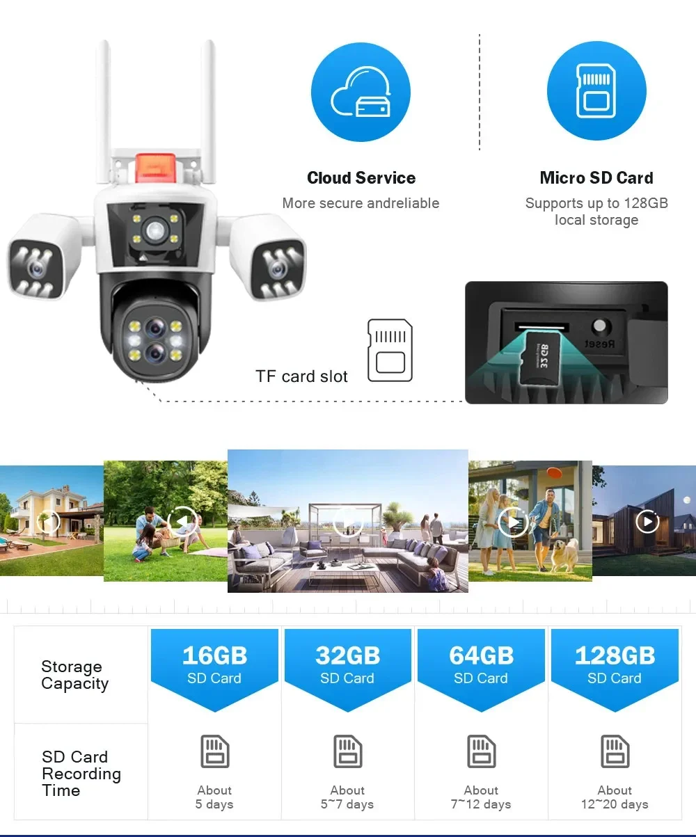 8K 16MP IP Camera Four Lens 10X Zoom Outdoor WiFi PTZ Security Protection Three Screens CCTV Video Surveillance AI Auto Tracking