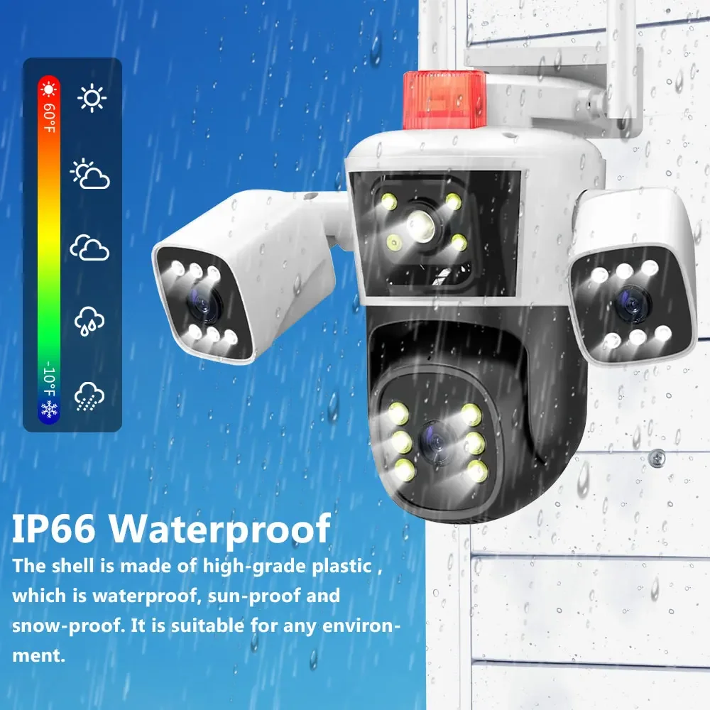 8K 16MP IP Camera Four Lens 10X Zoom Outdoor WiFi PTZ Security Protection Three Screens CCTV Video Surveillance AI Auto Tracking