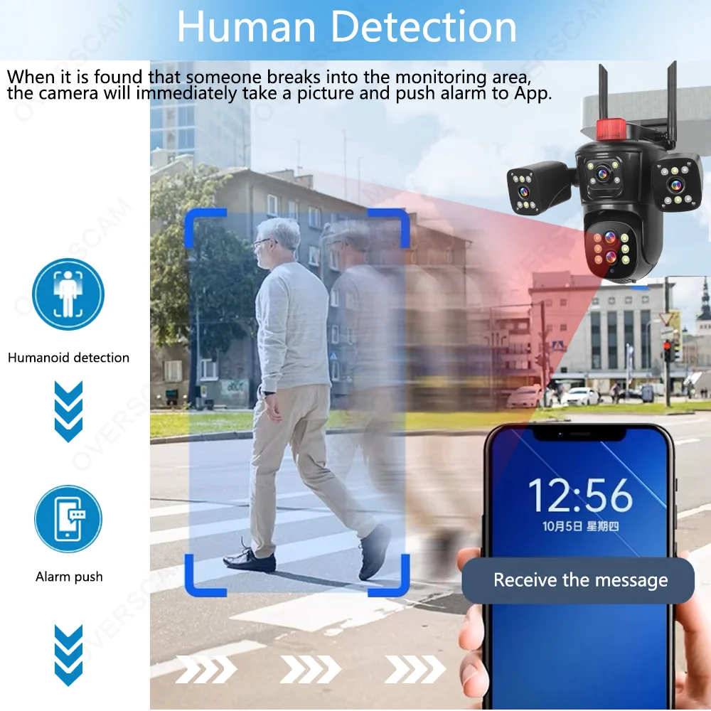 20MP 10K Security Protection Camera WiFi Outdoor 10X Zoom Five Lens Four Screens CCTV Video Surveillance Auto Tracking PTZ Cam