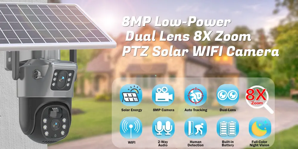 4K WiFi Solar Camera Outdoor PTZ IP Camera With Solar Panel Recharge Battery 8MP CCTV Video Surveillance Cameras Auto Tracking