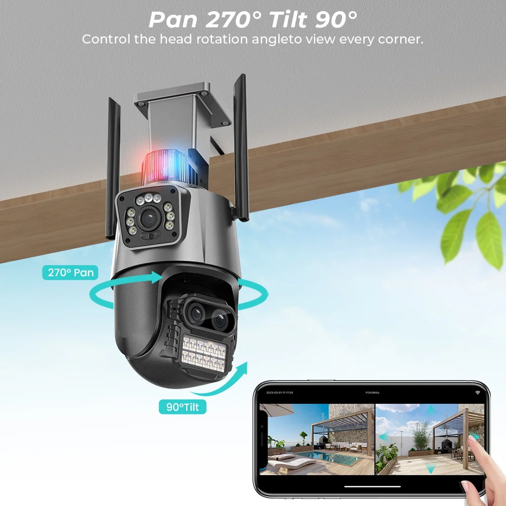 4.5K 9MP WIFI Camera Outdoor 8X Zoom Three Lens Dual Screen Audio Home Security 6MP PTZ Auto Tracking CCTV Video Surveillance