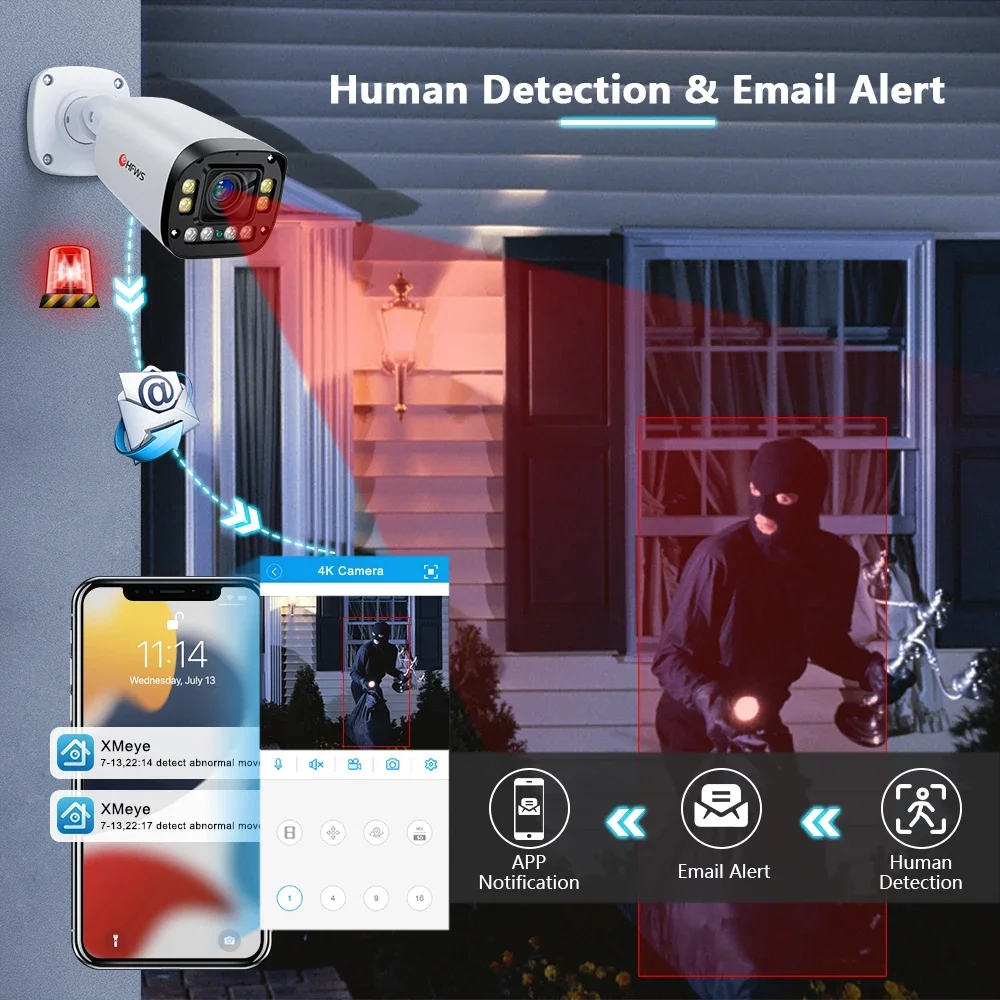 4K video camera 8MP  Auto Focus Poe  ip camera  H.265 Onvif AI Face Detection Humanoid  CCTV Home  surveillance cameras