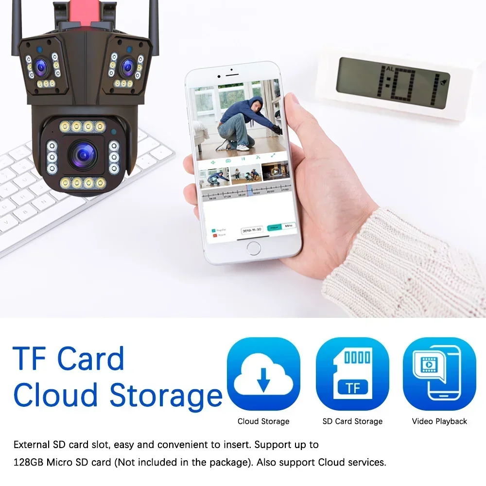 6K 12MP WiFi IP Camera Outdoor 360° Video Surveillance Security-Protection Three Screen Ai Tracking CCTV Waterproof Street Cam