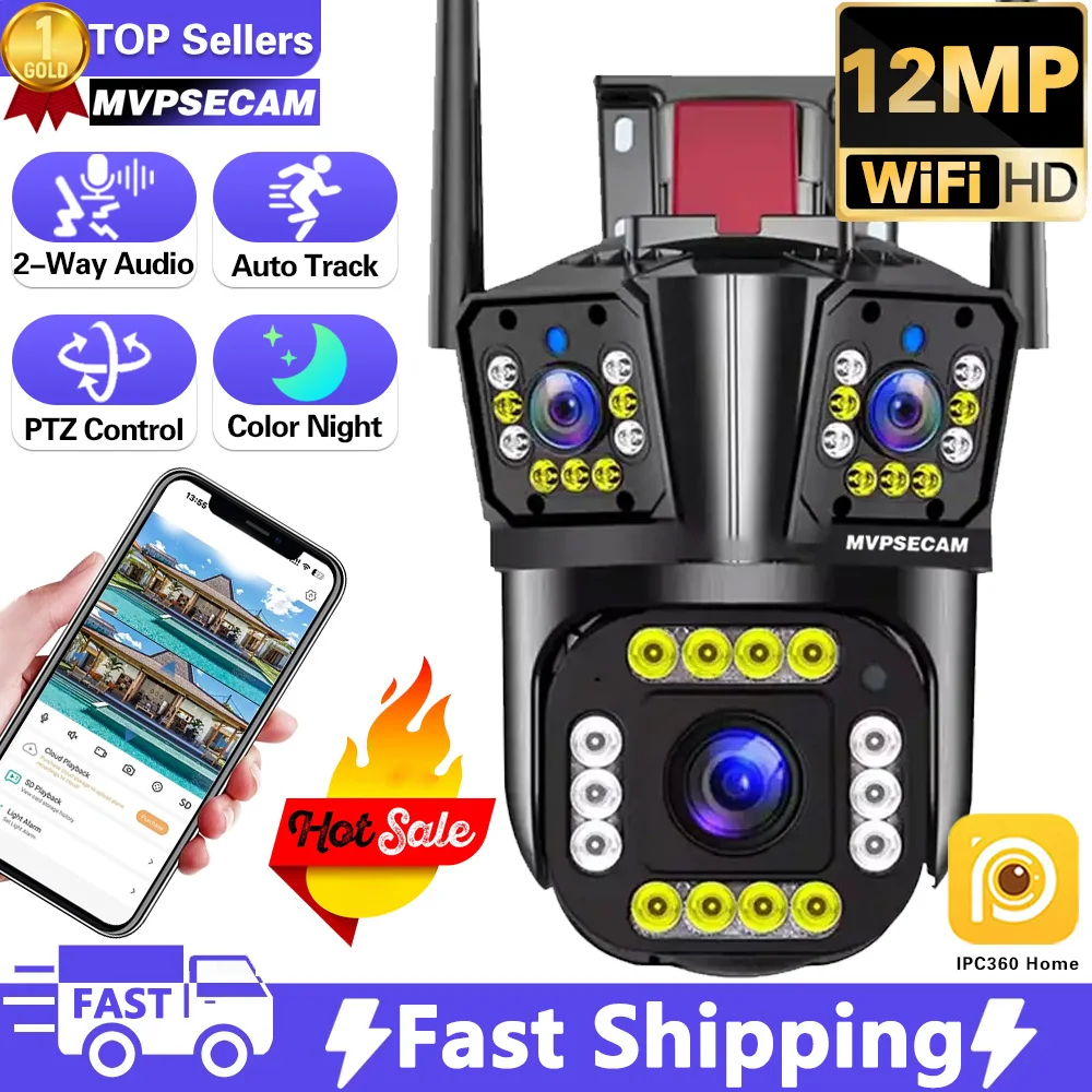 6K 12MP WiFi IP Camera Outdoor 360° Video Surveillance Security-Protection Three Screen Ai Tracking CCTV Waterproof Street Cam 6K 12MP WiFi IP Camera Outdoor 360° Video Surveillance Security-Protection Three Screen Ai Tracking CCTV Waterproof Street Cam