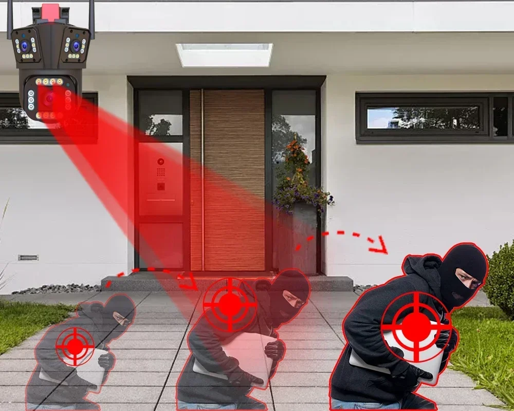 6K 12MP WiFi IP Camera Outdoor 360° Video Surveillance Security-Protection Three Screen Ai Tracking CCTV Waterproof Street Cam