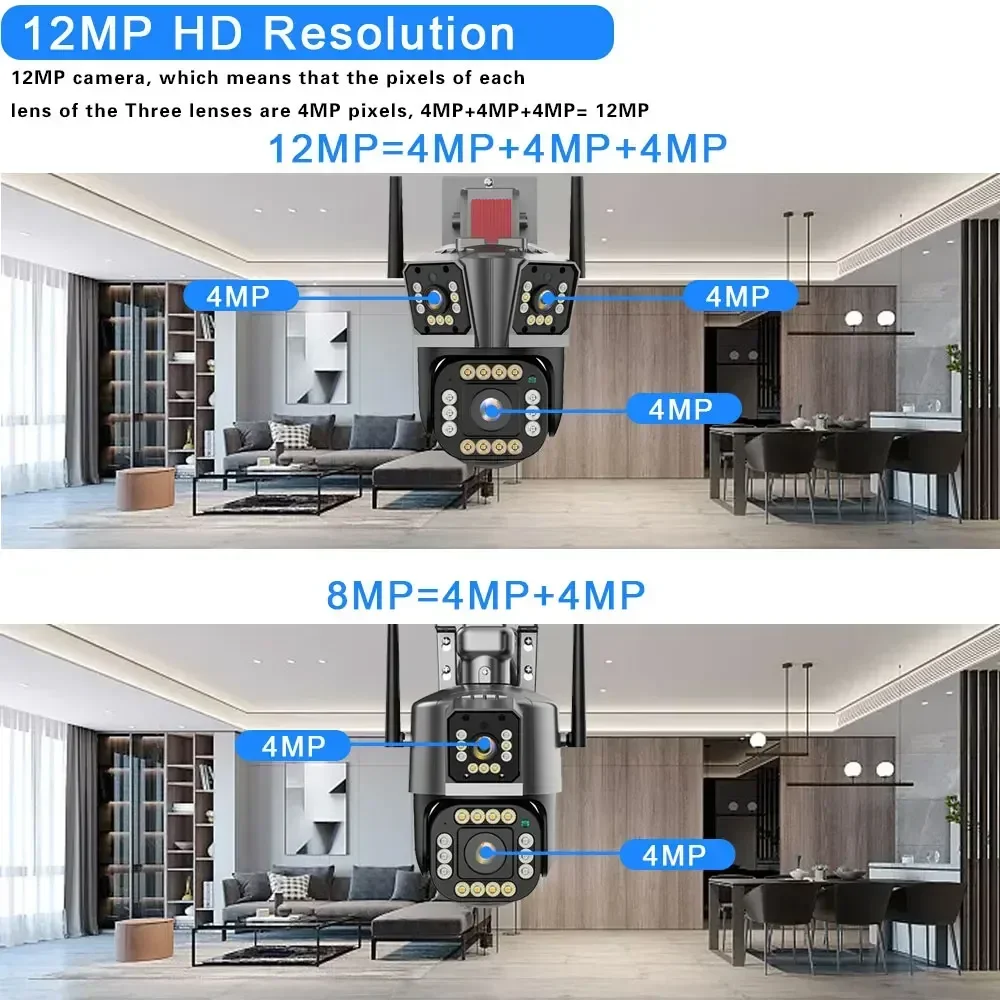 6K 12MP WiFi IP Camera Outdoor 360° Video Surveillance Security-Protection Three Screen Ai Tracking CCTV Waterproof Street Cam 6K 12MP WiFi IP Camera Outdoor 360° Video Surveillance Security-Protection Three Screen Ai Tracking CCTV Waterproof Street Cam