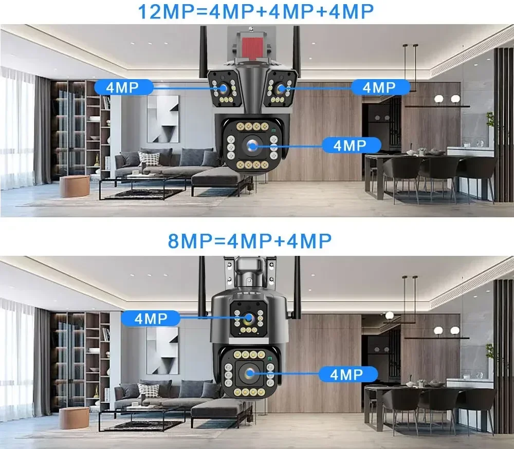 6K 12MP WiFi IP Camera Outdoor 360° Video Surveillance Security-Protection Three Screen Ai Tracking CCTV Waterproof Street Cam