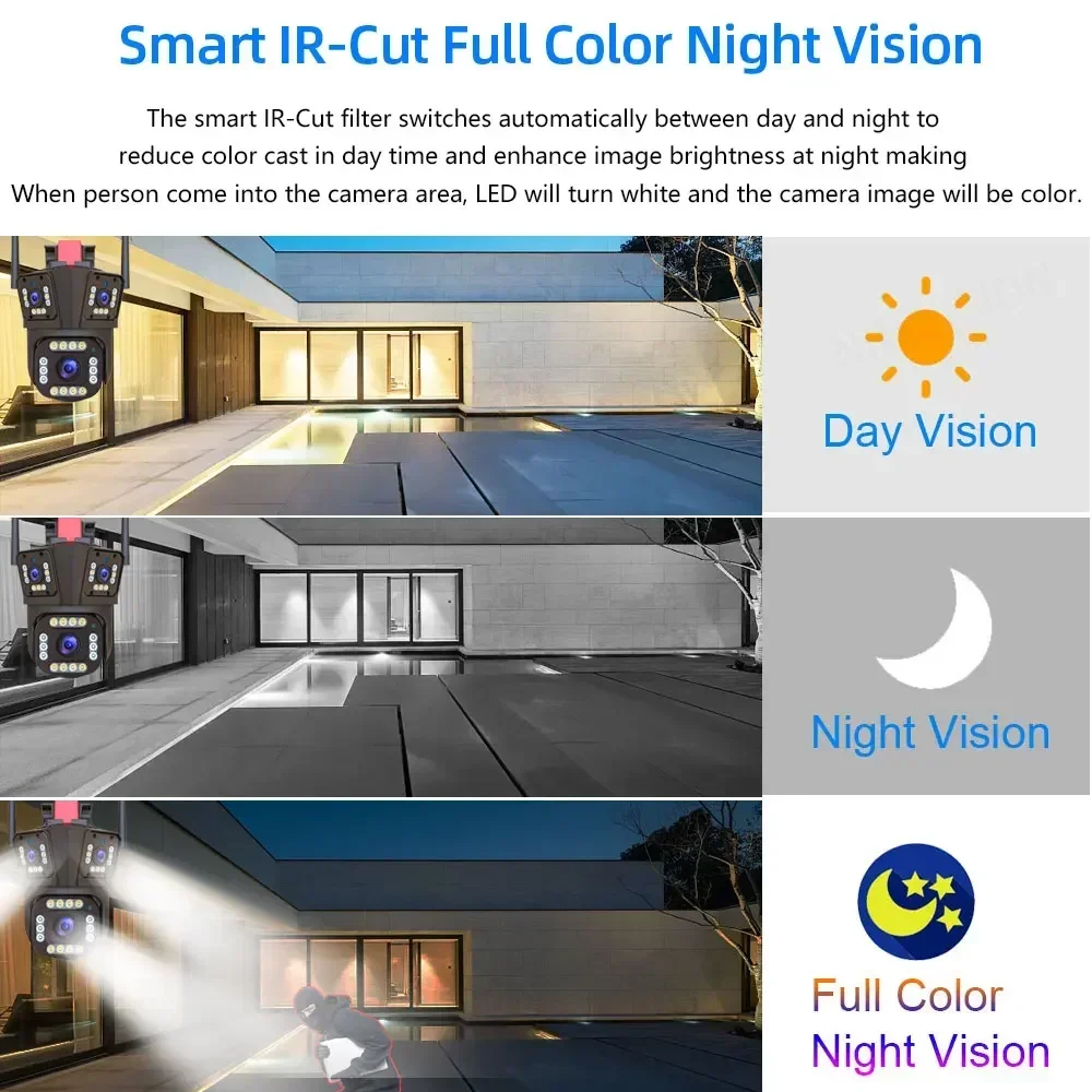 6K 12MP WiFi IP Camera Outdoor 360° Video Surveillance Security-Protection Three Screen Ai Tracking CCTV Waterproof Street Cam 6K 12MP WiFi IP Camera Outdoor 360° Video Surveillance Security-Protection Three Screen Ai Tracking CCTV Waterproof Street Cam