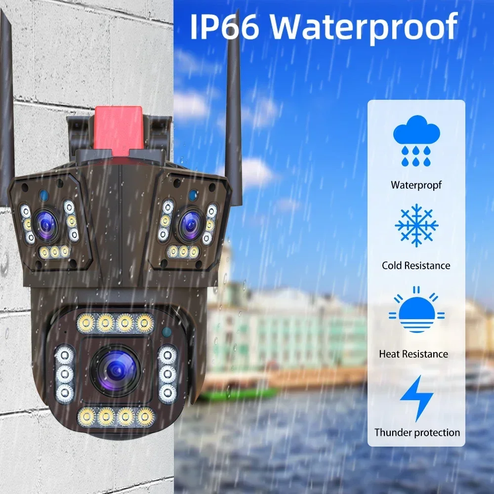 6K 12MP WiFi IP Camera Outdoor 360° Video Surveillance Security-Protection Three Screen Ai Tracking CCTV Waterproof Street Cam