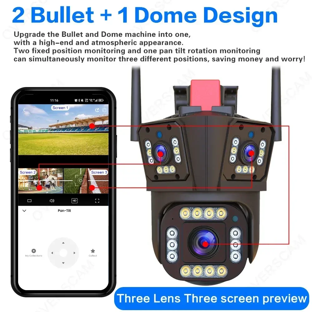 6K 12MP WiFi IP Camera Outdoor 360° Video Surveillance Security-Protection Three Screen Ai Tracking CCTV Waterproof Street Cam 6K 12MP WiFi IP Camera Outdoor 360° Video Surveillance Security-Protection Three Screen Ai Tracking CCTV Waterproof Street Cam