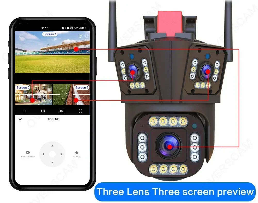 6K 12MP WiFi IP Camera Outdoor 360° Video Surveillance Security-Protection Three Screen Ai Tracking CCTV Waterproof Street Cam