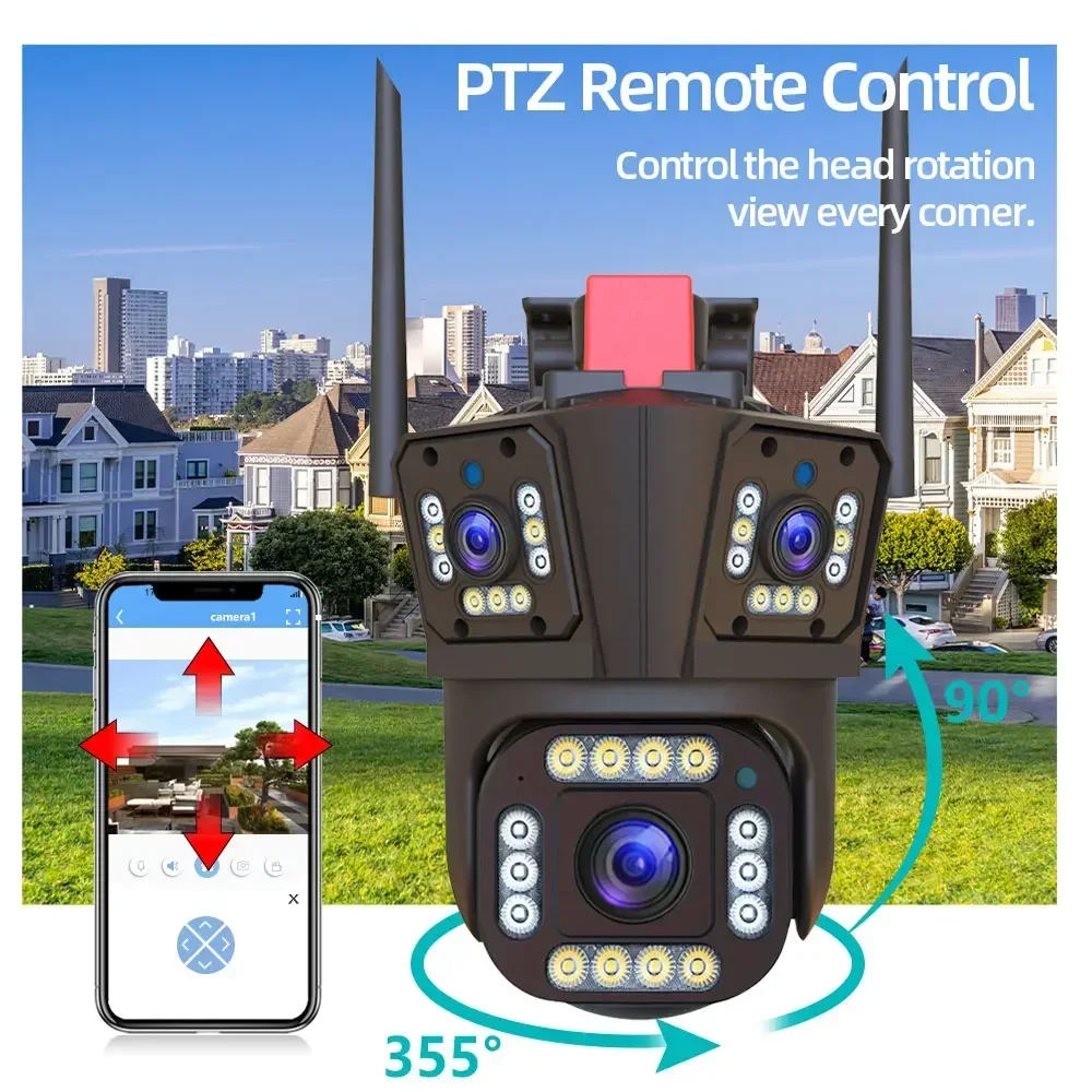 6K 12MP WiFi IP Camera Outdoor 360° Video Surveillance Security-Protection Three Screen Ai Tracking CCTV Waterproof Street Cam