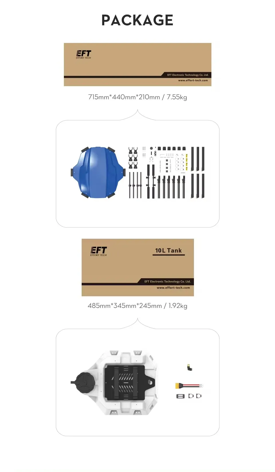 EFT E610P 6-axis 10L agricultural sprayers drone frame carbon fiber aircraft seeder uav spraying Drone parts