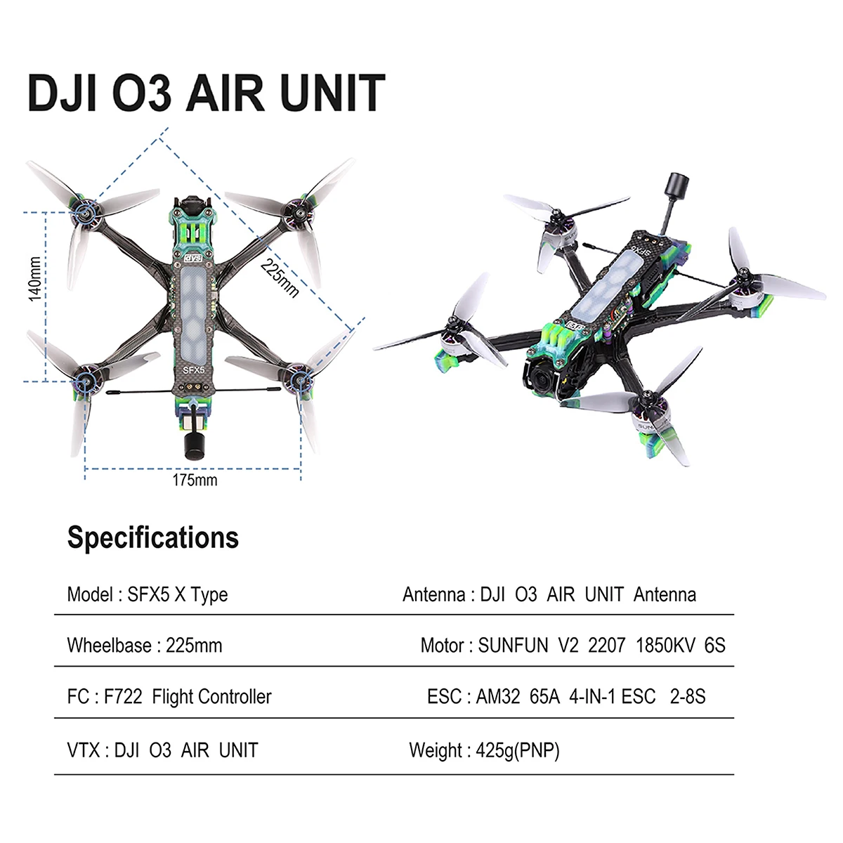 DYS SFX5 X Type 5 Inch Freestyle FPV Drone 6S HD O3 Carbon Fiber FPV Racing Drone DYS SFX5 X Type 5 Inch Freestyle FPV Drone 6S HD O3 Carbon Fiber FPV Racing Drone