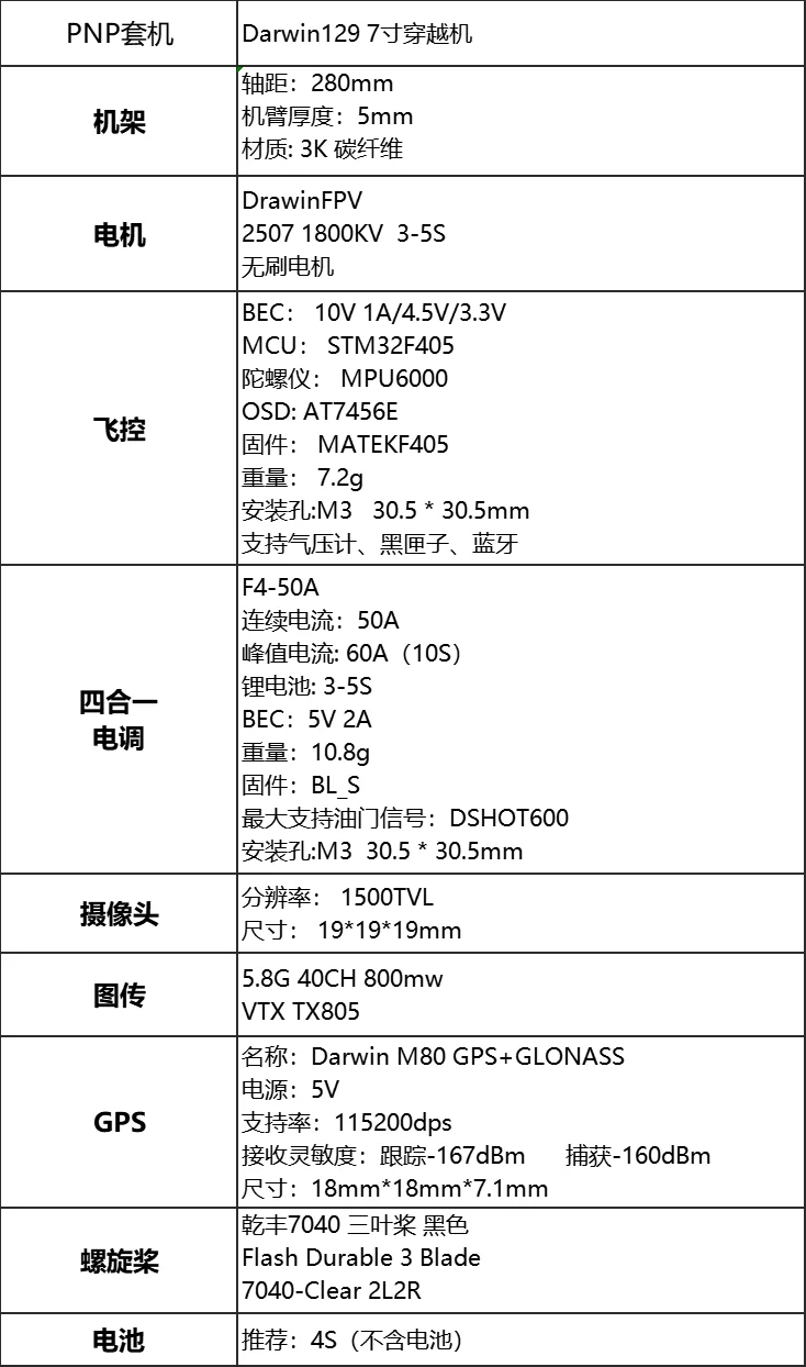 RC Drone Quadcopter Darwin 7 inch FPV Traverser Darwin129 Model UAV Aircraft F4 AIO Flight Control 15A VS Mavic 3 Pro