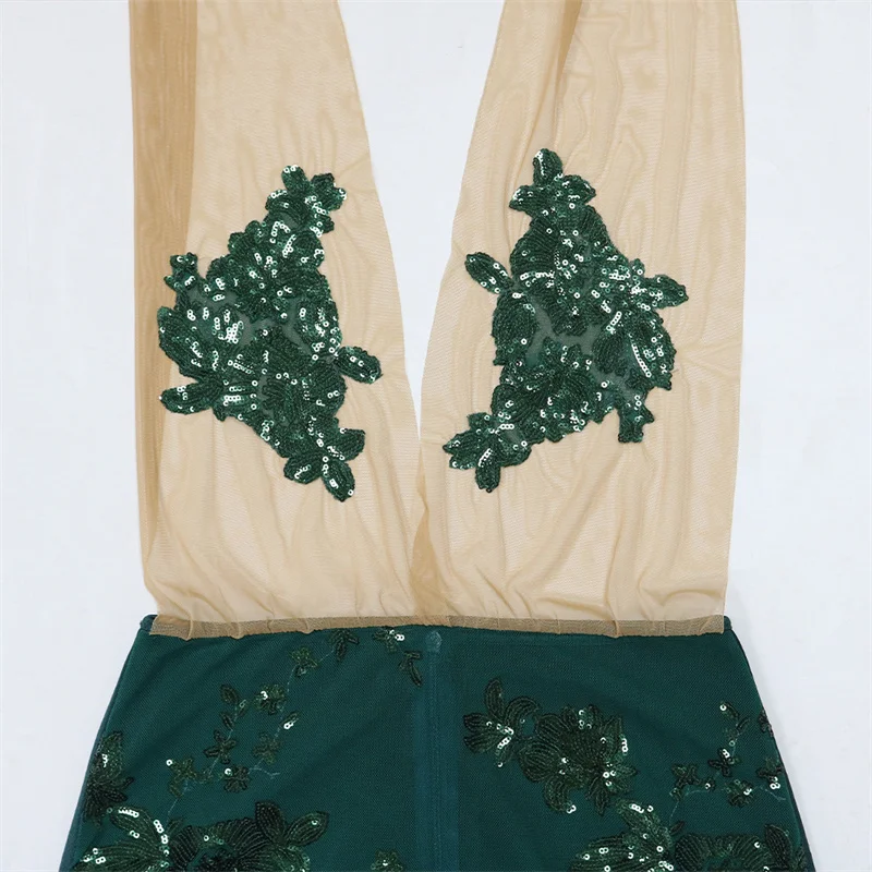 Summer Women Sleeveless Lace Up Halter Sheer Mesh Sexy Mini Night Club Dress Backless Bodycon Sequins See Through Party Dresses