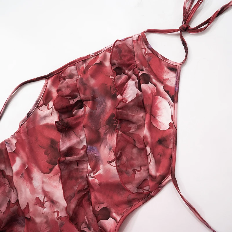 CUTENOVA Floral Printing Ruffles Mini Dress Women Sexy Halter Backless Body-Shaping Vacation Dresses 2024 Summer Holiday Beachwe