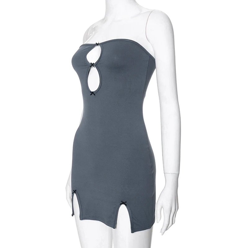 CUTENOVA Y2K Sexy Mini Dress Women Summer Hottie Hollow Out Strapless Solid Color Pullover Dresses Streetwear 2024 Women Clothin