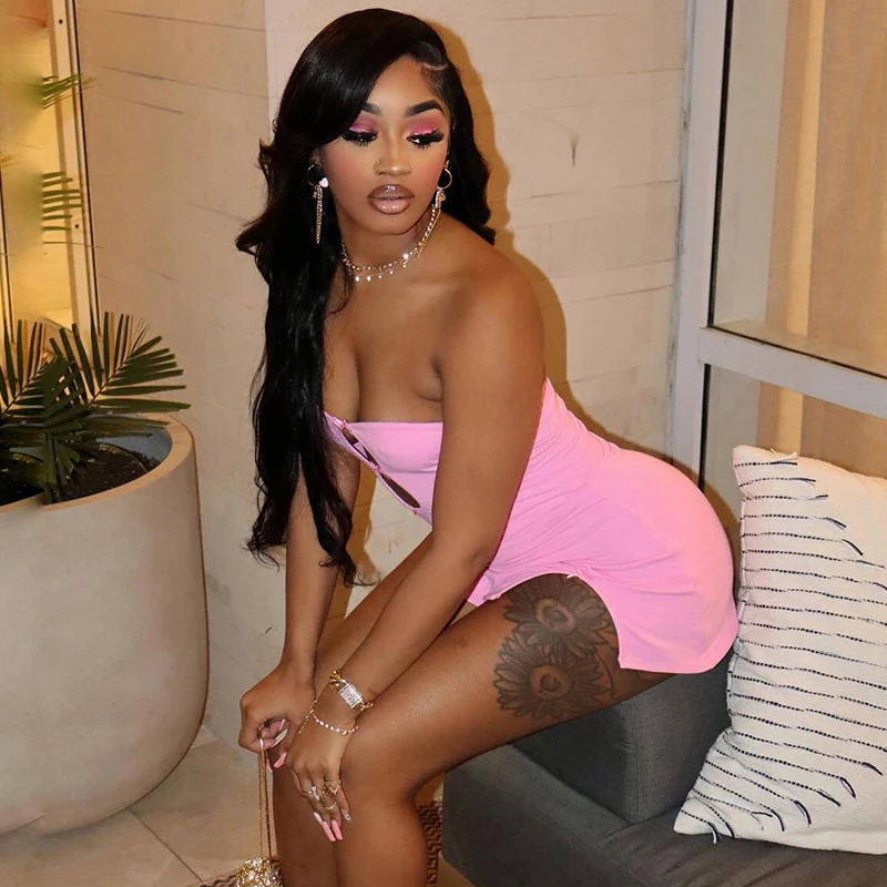 CUTENOVA Y2K Sexy Mini Dress Women Summer Hottie Hollow Out Strapless Solid Color Pullover Dresses Streetwear 2024 Women Clothin