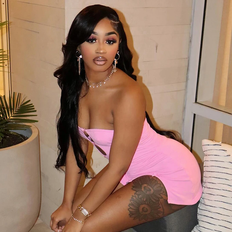 CUTENOVA Y2K Sexy Mini Dress Women Summer Hottie Hollow Out Strapless Solid Color Pullover Dresses Streetwear 2024 Women Clothin