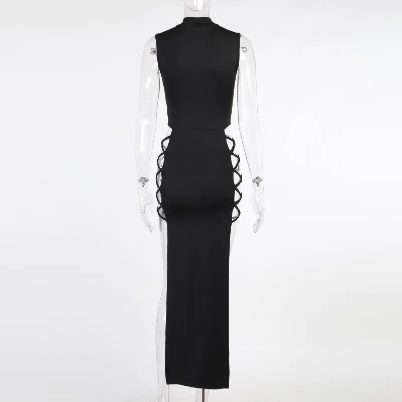 Elegant Black Sleeveless Bandage Sexy Dress for Women Club Party Backless Tank Dresses Skinny Fashion Summer