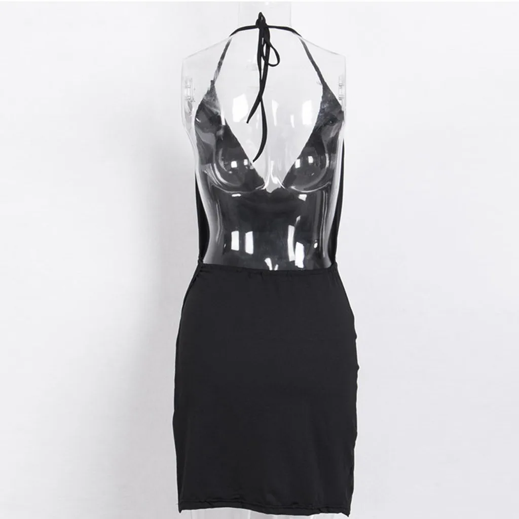 New Backless Halter Neck Dress Open Side Thigh Split Dress Deep Plunge Sexy Low Cut Night Club Wear Honeymoon Women Summer Dress New Backless Halter Neck Dress Open Side Thigh Split Dress Deep Plunge Sexy Low Cut Night Club Wear Honeymoon Women Summer Dress