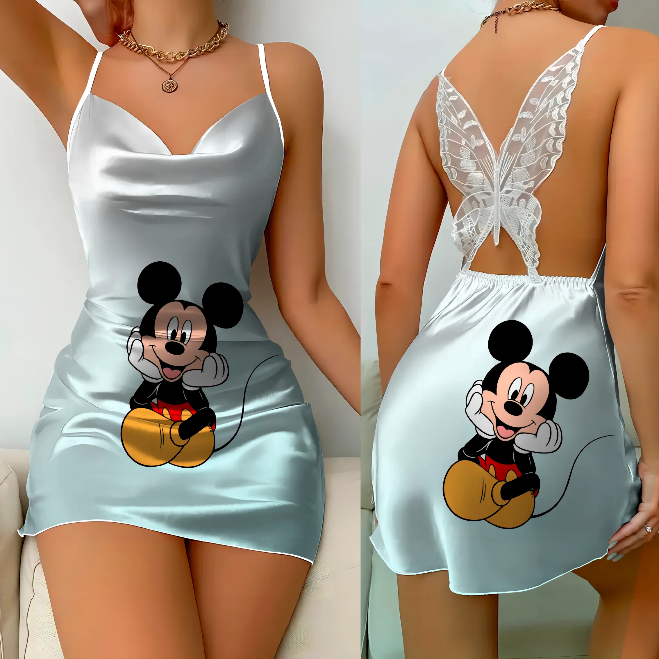 Mini Dress Pajama Skirt Bow Knot Party Dresses Satin Surface Minnie Mouse Disney Mickey Womens Fashion Summer 2024 Elegant Women Mini Dress Pajama Skirt Bow Knot Party Dresses Satin Surface Minnie Mouse Disney Mickey Womens Fashion Summer 2024 Elegant Women